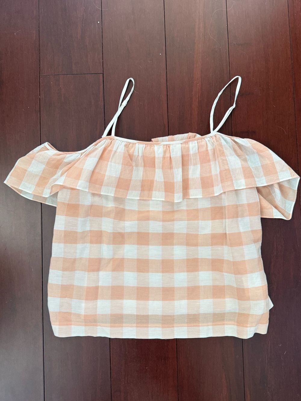 Club Monaco Apricot Gingham Off the Shoulder Top